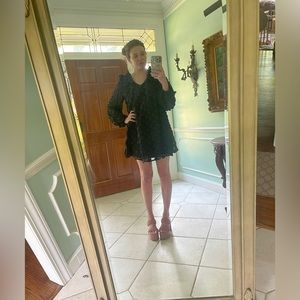 Black on black polka dotted shift dress